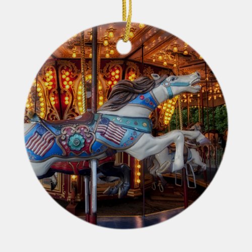 Colorful Carousel Horse and Merry Go Round Ceramic Ornament