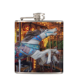 Colorful Carousel Horse and Merry Go Round Hip Flask