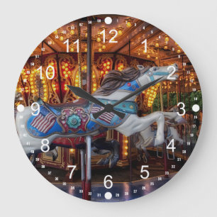 Colorful Carousel Horse and Merry Go Round Large Clock