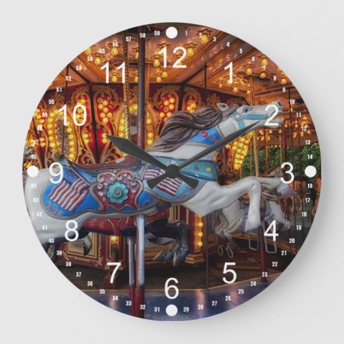 Colorful Carousel Horse and Merry Go Round Large Clock