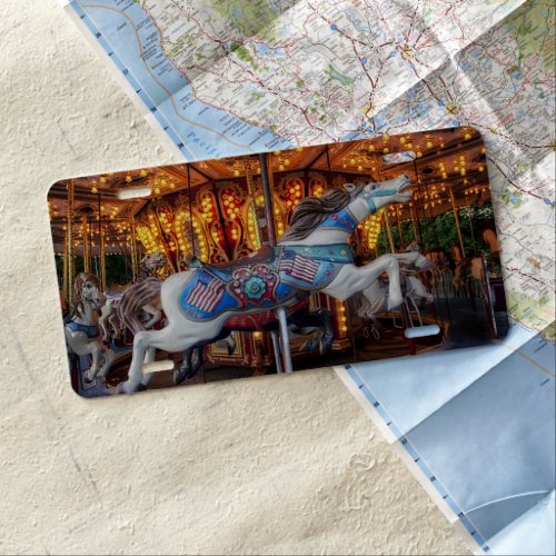 Colorful Carousel Horse and Merry Go Round License Plate