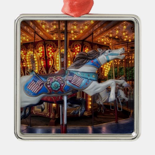 Colorful Carousel Horse and Merry Go Round Metal Ornament