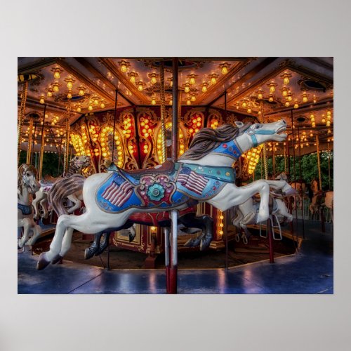 Colorful Carousel Horse and Merry Go Round Poster