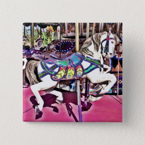 Colorful Carousel Horse at Carnival Photo Gifts Button