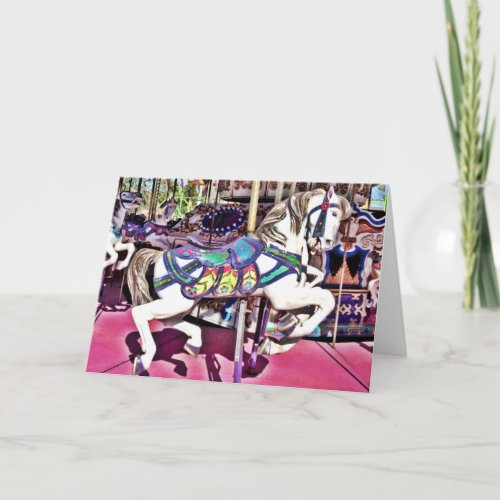 Colorful Carousel Horse at Carnival Photo Gifts Card