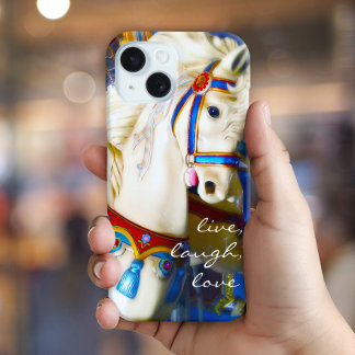 Colorful Carousel Horse Photo Live Laugh Love Bold iPhone 15 Case