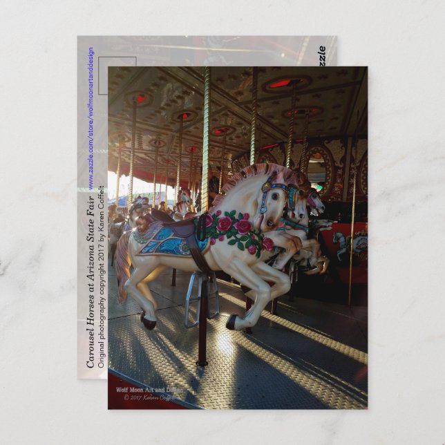 Colorful Carousel Horses / Carnival Ride / Postcard (Front/Back)