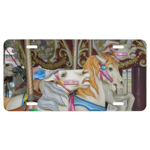 Colorful carousel horses license plate