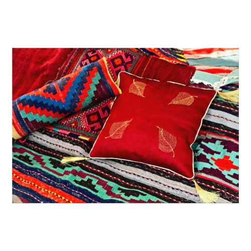 Colorful Carpets And A Red Pillow Photo Print