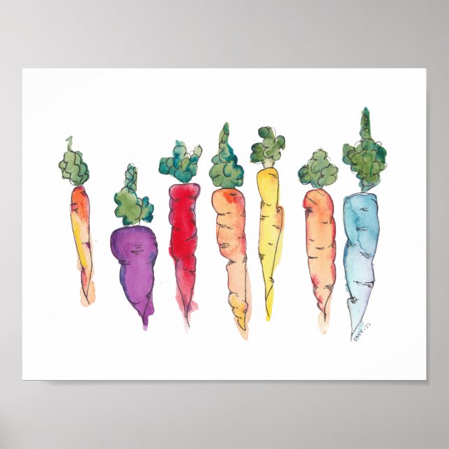Colorful Carrots Watercolor Poster (Front)