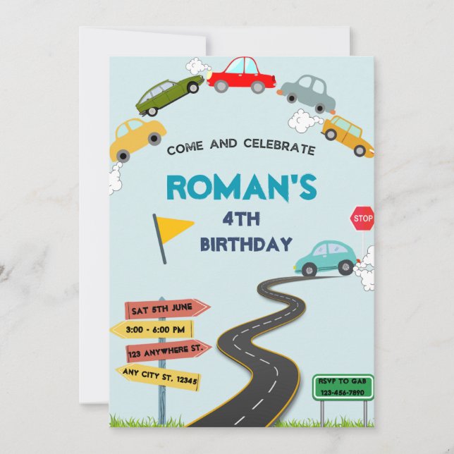 Colorful Cars Birthday Invitation (Front)