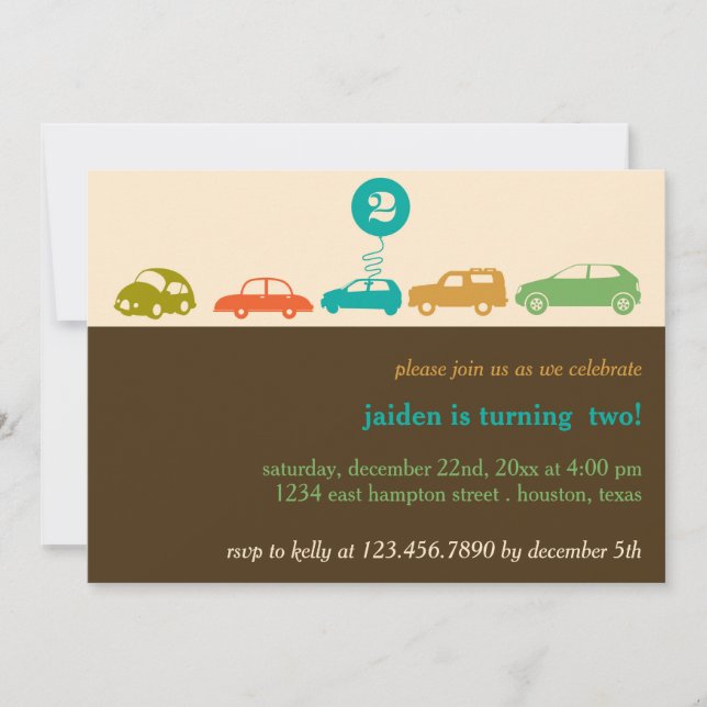 Colorful Cars Birthday Party Invitation (Front)