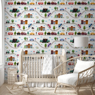 Colorful Cars & Cities Kids' Wallpaper