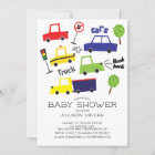 Colorful Cars & Trucks Baby Shower Invitation