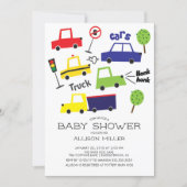Colorful Cars & Trucks Baby Shower Invitation (Front)