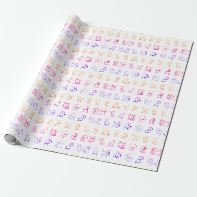 Colorful Cartoon Animal Pattern  Wrapping Paper (Unrolled)