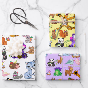 Colorful Cartoon Animals Wrapping Paper Sheets