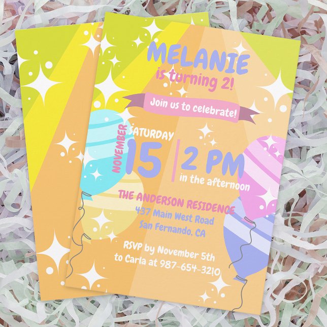 Colorful Cartoon Balloons Sparkles Birthday Party Invitation (Creator Uploaded)