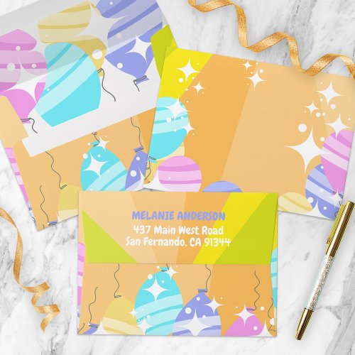 Colorful Cartoon Balloons Sparkles Custom Birthday Envelope