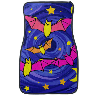 Colorful Cartoon Bat Cute Halloween Starry Night Car Floor Mat