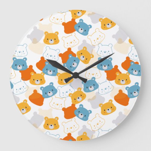 Colorful Cartoon Bear Head Pattern Large Clock