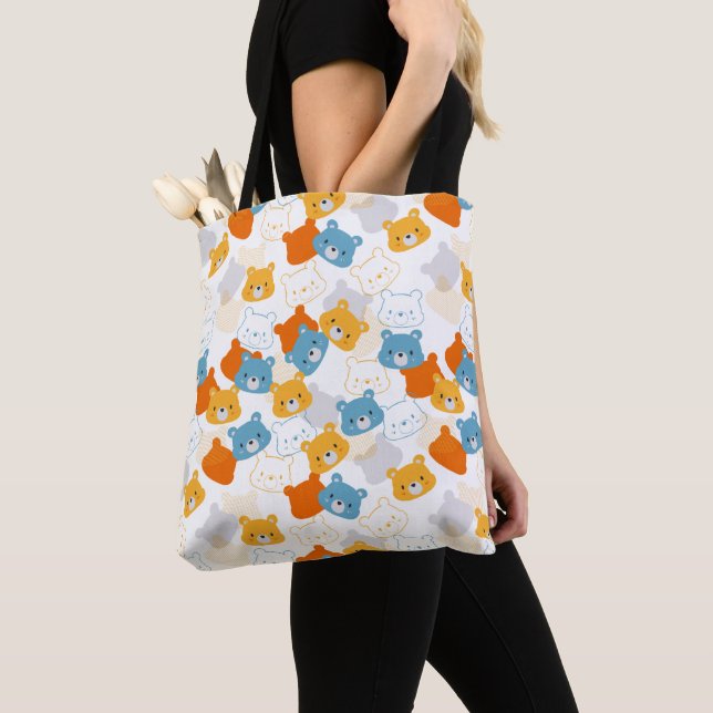 Colorful Cartoon Bear Head Pattern Tote Bag (Close Up)