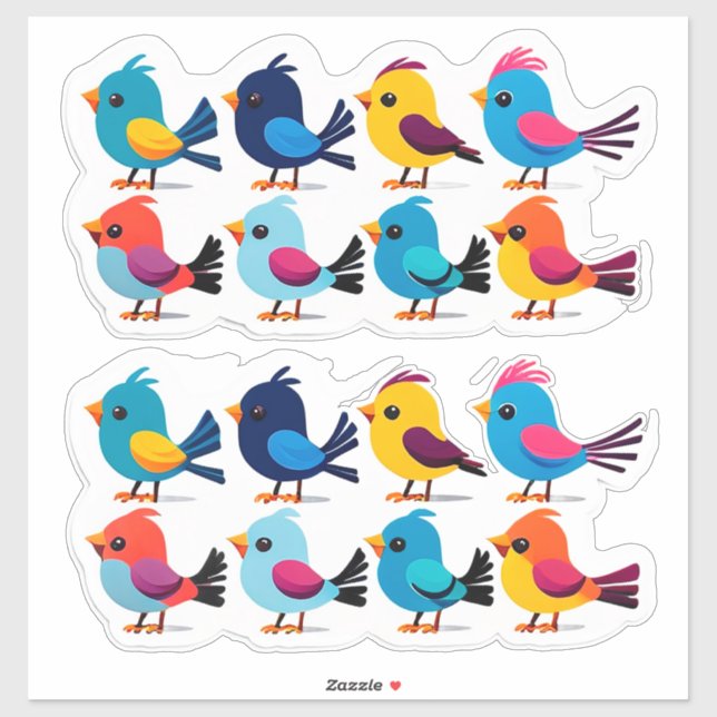 Colorful Cartoon Bird Sticker Set (Sheet)