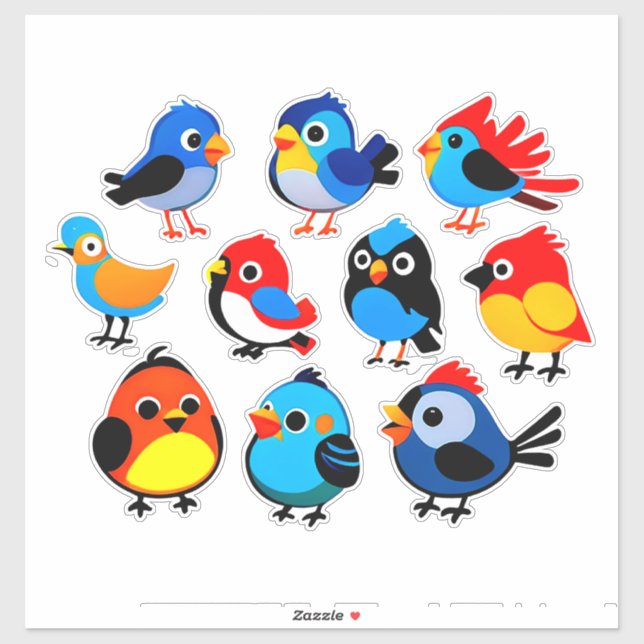 Colorful Cartoon Bird Sticker Set (Sheet)