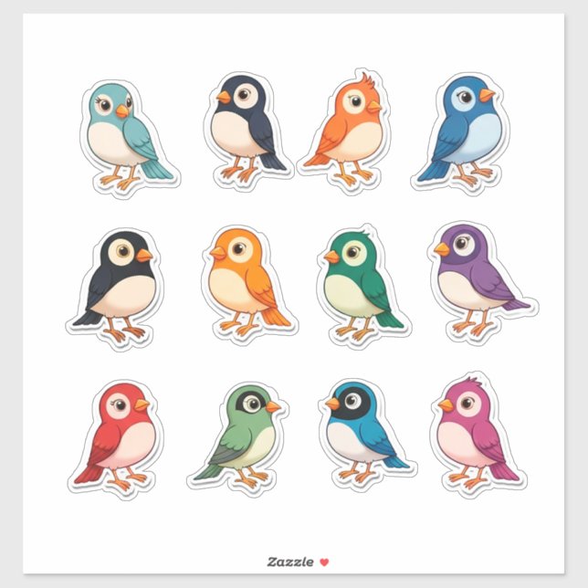 Colorful Cartoon Bird Sticker Set (Sheet)