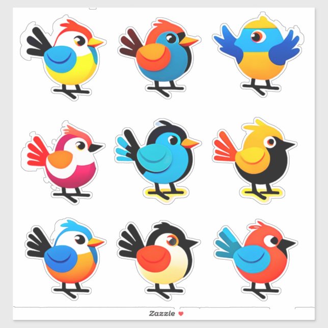 Colorful Cartoon Bird Sticker Set (Sheet)