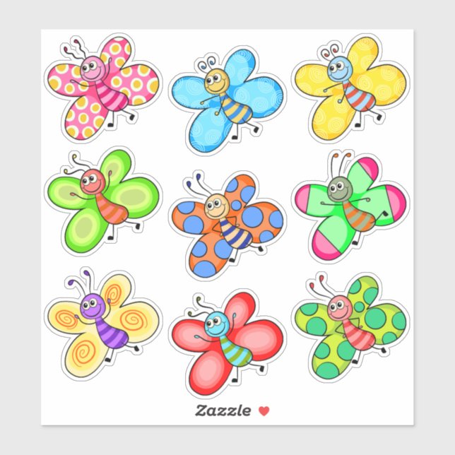 Colorful Cartoon Butterflies Sticker (Sheet)