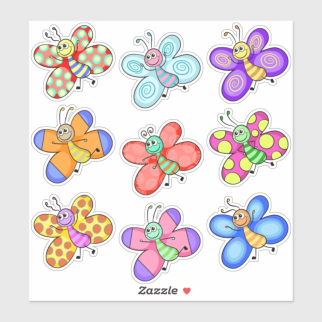 Colorful Cartoon Butterflies Sticker (Sheet)