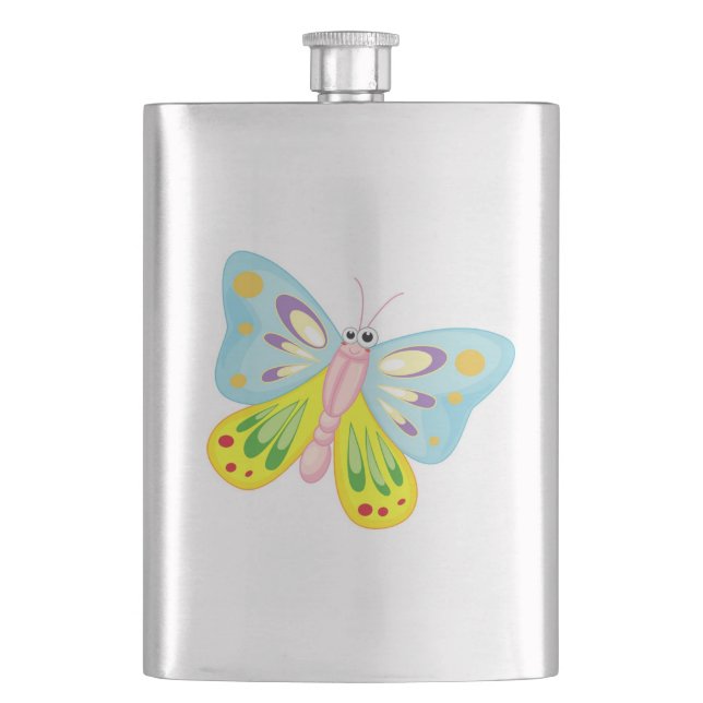 COLORFUL CARTOON BUTTERFLY HIP FLASK (Front)