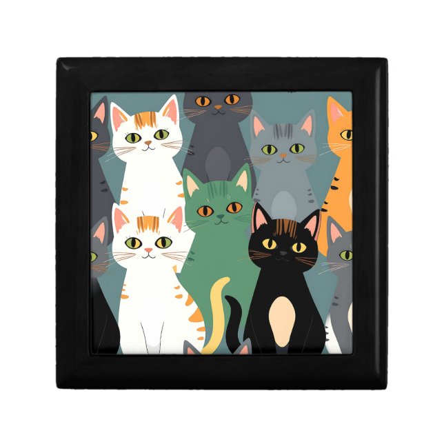 Colorful Cartoon Cat Crowd Pattern Gift Box (Front)