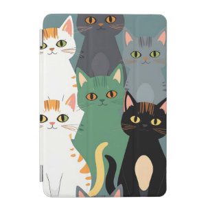 Colorful Cartoon Cat Crowd Pattern iPad Mini Cover