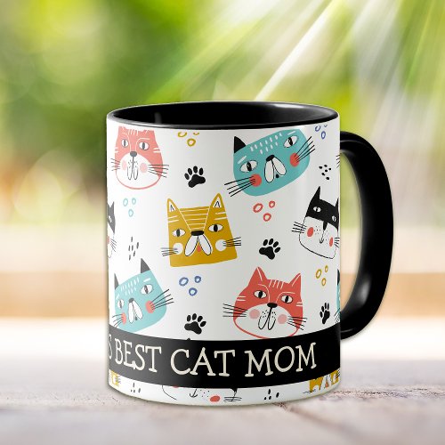 Colorful Cartoon Cat Faces Best Mom Mug