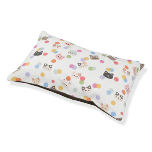 Colorful Cartoon Cat Faces with Whimsical Dots Pet Bed