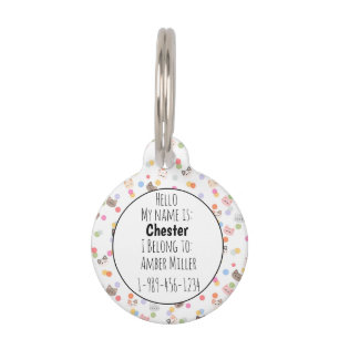 Colorful Cartoon Cat Faces with Whimsical Dots Pet ID Tag