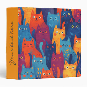 Colorful Cartoon Cat Pattern   Cute Whimsical Cat  3 Ring Binder