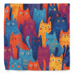 Colorful Cartoon Cat Pattern Cute Whimsical Cat Bandana