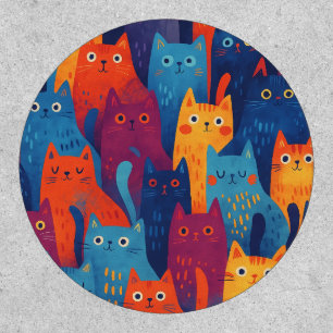 Colorful Cartoon Cat Pattern   Cute Whimsical Cat  Patch