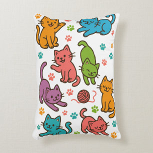 Colorful Cartoon Cat Pattern Throw Pillow