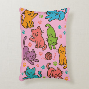 Colorful Cartoon Cat Pattern Throw Pillow – Pink