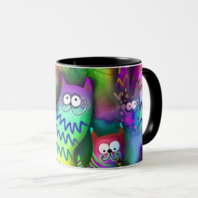 Colorful Cartoon Cats Mug (Front Right)