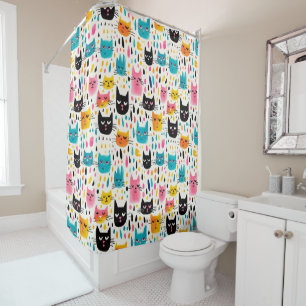 Colorful Cartoon Cats Pattern Shower Curtain