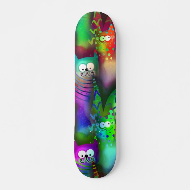 Colorful Cartoon Cats Skateboard (Front)