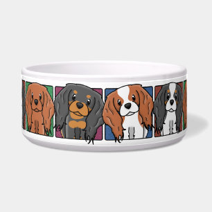 Colorful Cartoon Cavalier King Charles Spaniels Bowl