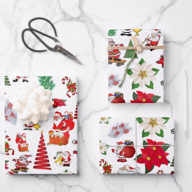 Colorful Cartoon Christmas Symbols  Wrapping Paper Sheets (Front)