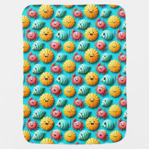 Colorful Cartoon Crabs, Seashells Baby Blanket