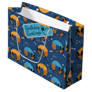Colorful cartoon crazy dog doodle seamless pattern large gift bag